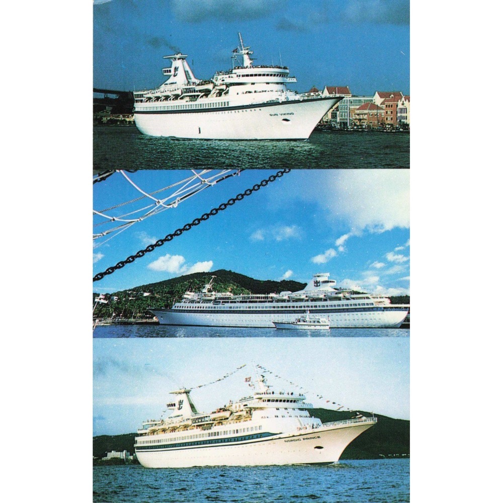 Vintage Royal Caribbean Postcard Sun Viking Song of Norway Nordic Prince Ships